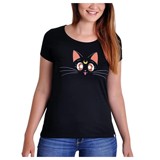 Elbenwald Sailor Moon - Camiseta de algodón para mujer, diseño de luna, color negro, Luna, M