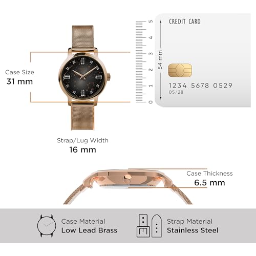 Image of TIMEX Transcend Analog Watch for Women with Black Round Dial & Rose Gold Stainless Steel Bracelet Band Water Resistant Women's Wrist Watches - TW2V52100UJ