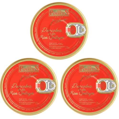 LOS PEPERETES x3 Lata Percebes al Natural 120 g | Marisco Gallego Gourmet | Elaboración Artesanal | Conserva Premium de las Rías Gallegas | Sabor Puro del Atlántico