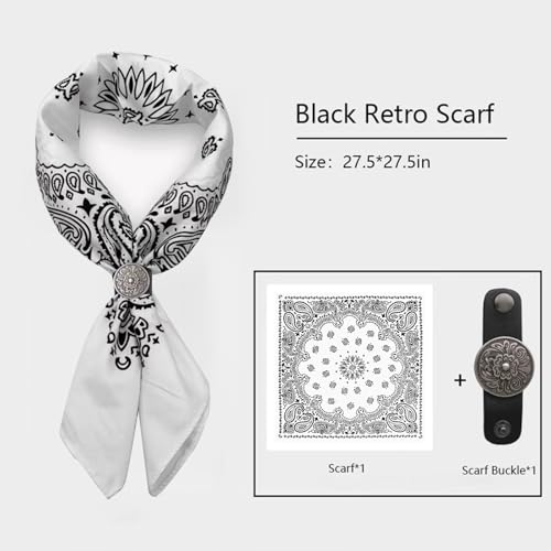 Image of 27.5 * 27.5 inches Oversize Bandana Scarf with Star Concho, Handmade Leather Square Scarf Buckle Ring, Gifts for Men