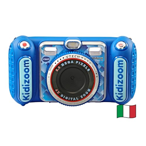 VTech Kidizoom Duo DX Blu, Macchina Fotografica per Bambini con +75 Filtri, Foto e Video, Doppia Fotocamera Anteriore e Posteriore, Scocca Antiurto, Lingua Italiana, Batterie Incluse, 3-12 Anni