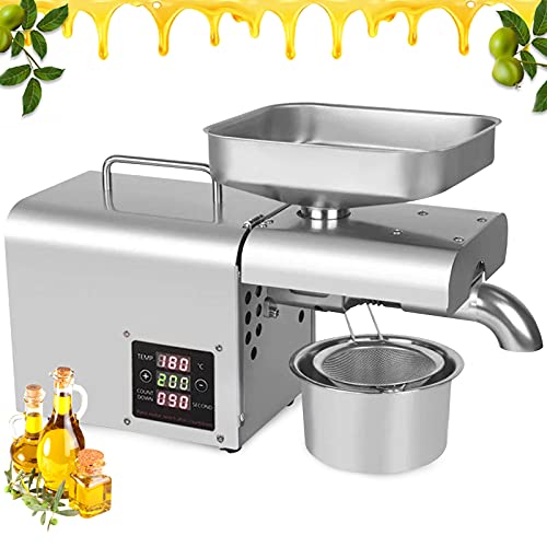 Dodoam 150W Stainless Steel Oil Press Machine - 45% Extraction Rate, 3-6kg/Hour Output, Digital Temp Control (50-482°F) for Peanut/Sunflower/Sesame Seeds - Cold & Hot Press Modes
