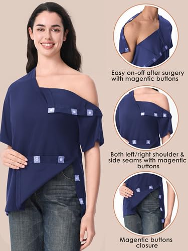 Magnetic Buttons Post Shoulder Surgery Recovery Shirt for Men V-Neck Tear Away Adaptive Chemo Port Clothing for Women3