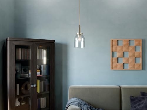 Kichler Madden 1-Light Mini Pendant Light Fixture with Clear Glass in Brushed Nickel, Sloped Ceiling Compatible for Kitchen Island or Bathroom (15" x 7"), 52725NI by Kichler - Used condition - Image 3