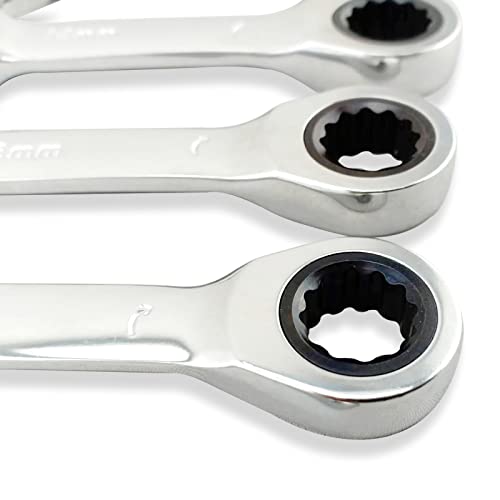 Fxionicon 17Mm Stubby Ratchet Spanner, Ratcheting Combination Wrench, Short Fixed-Head High Carbon Steel Open End Spanner, Metric Home Tools #TOP1