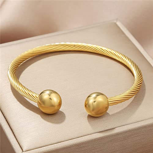 Bracelet Men's Bracelet Stainless Steel Bracelet Novelty Bracelet Simple Garlic Open Titanium Steel Bracelet Gold Ball (Jewelry Box Packaging)2
