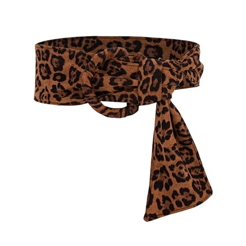 Leopard Wide Waist Belt Self Tied Wrap Around Obi Boho Dress Belt Sash Waistband with Buckle