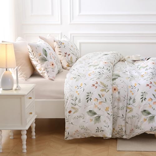 Image of MUXHOMO Garden Leaves Full Comforter Set, Elegant Floral Print Bed in a Bag 7 Pieces, Ultra Soft & Breathable Reversible Botanical Pattern Bedding Set with Comforter, Sheets, Pillowcases, and Shams