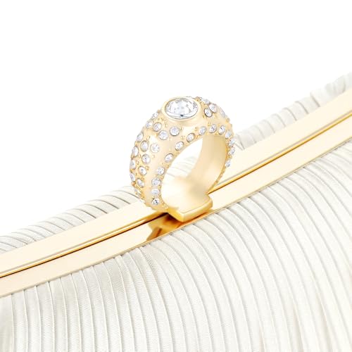 Image of Fashion Women's Evening Bags, Gold Silk Luxury Handbags with Chain Stylish Purses for Wedding Party
