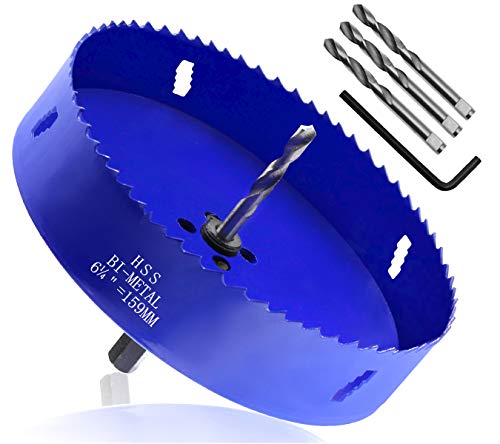 Image of 6-1 /4 Inch Hole Saw with Arbor, 1.2 Inch Cutting Depth | Heavy Duty, HSS Bi-Metal, For Wood Cornhole Boards Plastic Drywall & Thin Metal, Smoothly Cutting