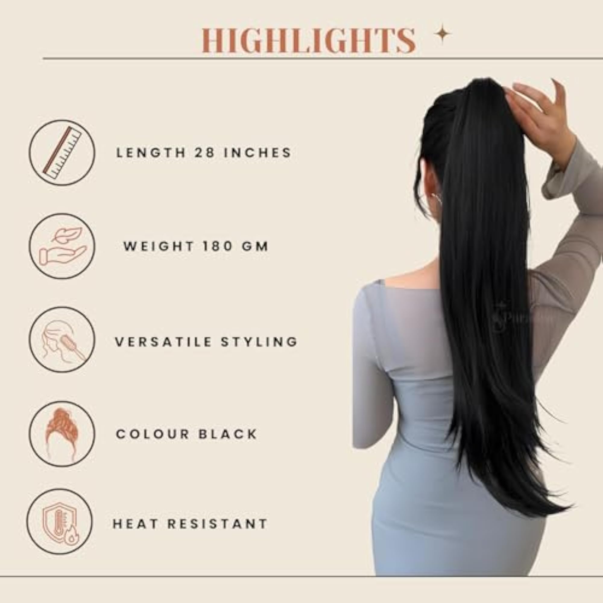 Ponytail Hair Extensions for Women, Natural Black Straight