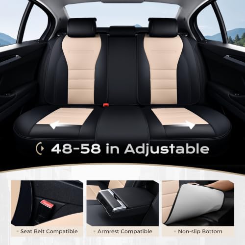 Image of Coverado Car Seat Covers Full Set, Nappa Leather Seat Covers for Cars, Car Seat Protector Car Seat Cushion, Front and Back Seat Protectors Cushions Universal Fit for Most Cars Vehicles(Black&Beige)