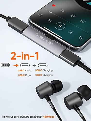 Image of CableCreation USB C Splitter Audio and Charging, USB-C Audio Adapter, Type C Splitter for New iPad Pro, MacBook Air, Galaxy S23 ultra, S9, S10, S20, S21 Ultra, S22, iphone 15