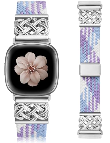 TOYOUTHS �҂ݍ��ݎ��C�o���h Fitbit Versa 4 3/Fitbit Sense 2 1�ɑΉ� ���f�B�[�X �����Y �h���b�V�[�P���g���^�� �L�k�� �i�C�������n �D�X�g���b�v Versa 3 4 Sense 2�X�}�[�g�E�H�b�`�p