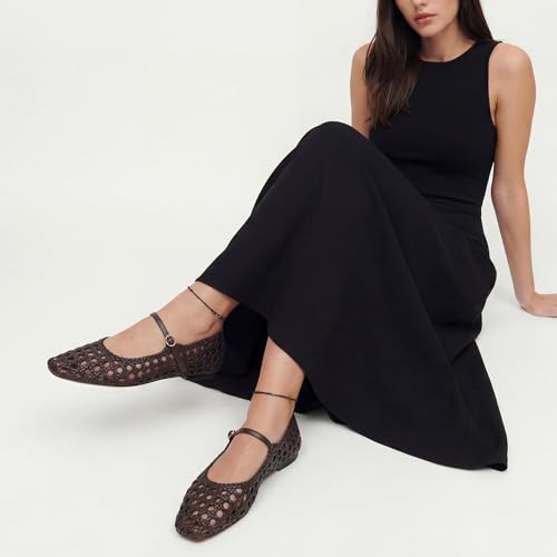 Image of Molozoey Woven Mesh Ballet Flats for Women with Metal Buckle Strap Ballerina Flat Shoes Comfortable Round Toe Mary Jane Flat.
