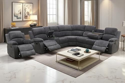 Ainehome Corduroy Sectional Couch with Recliners & Storage