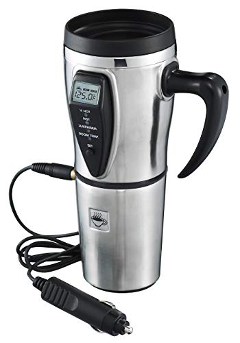 Tech Tools Heated Smart Travel Mug with Temperature Control 16 Ounce, 12V Adapter - Stainless Steel (Renewed)