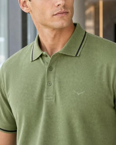 Image of NOBERO Men's Travel Polo T-Shirt | Premium Cotton Stretch Fabric | Anti-Odor & Water-Repellent | UPF 50+ Sun Protection | Regular Fit Polo Collar Casual Wear