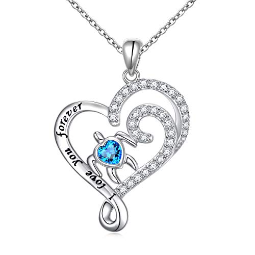 Ladytree Double Heart Turtle Necklace for Women 925 Sterling Silver Ocean Spray Sea Turtle Pendant Necklace Birthday Gifts for Women Daughter Girls Wife