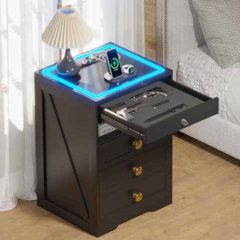 Lvifur LED Nightstand with Gun Drawer Cover
