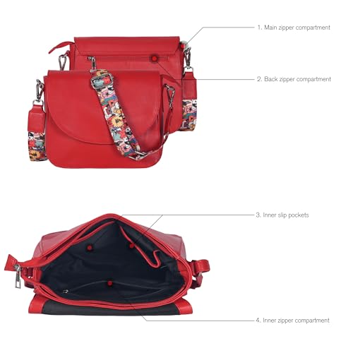 Image of Genuine Leather Shoulder Crossbody Purse For Women with Adjustable Strap, Mobile Pocket & Outside & Inside Zipper