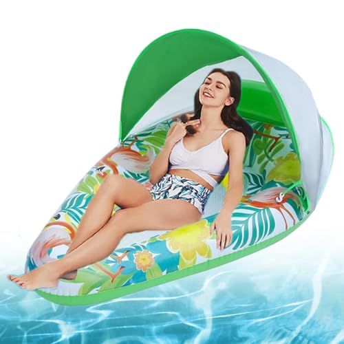 Hamaca De Agua Inflable Plegable para Salón - Flotador De Piscina con Dosel De Protección Solar | De Natación Y Cama Flotante | Balsa Inflable De Superficie Ancha Verde para La Playa De Niños Y