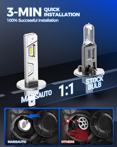 Image of Marsauto H1 LED Bulb, 32000LM 600% Brighter H1 Bulb, 1:1 Mini Size No Adapter Needed for H 1 Fog Lights, Plug and Play, No Flicker, 99% Compatibility, Pack of 2