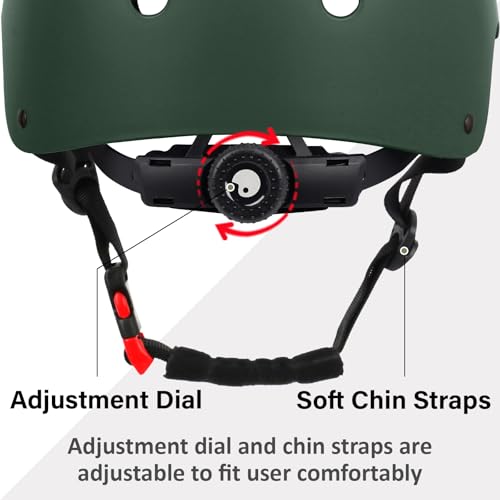 Image of Youth Skateboard Bike Helmet for Boy and Girl, Lightweight Adjustable, Multi-Sport for Bicycle Skate Scooter (Blackish Green, Medium)