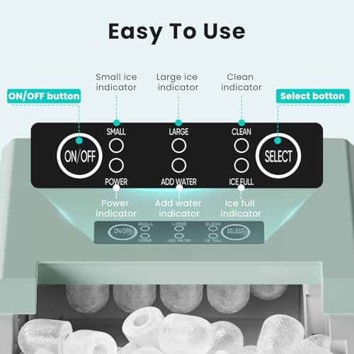 Image of OLIXIS Countertop Ice Maker Machine with Handle, Auto-Cleaning Portable Ice Maker with Basket & Scoop, 26lbs in 24Hrs & 9 Cubes in 6 Mins, 2 Cube Sizes, for Home Party Camping RV, Green