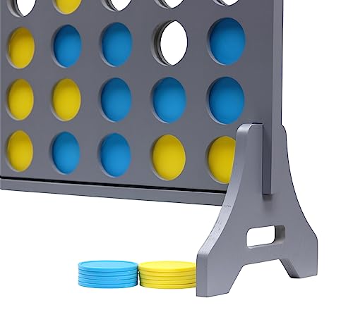 Image of Giant 4 in a Row Game for Family & Adults - Tailgating Pros Jumbo Grey Wooden Four in a Row Indoor & Outdoor Yard Game for Family Party Fun, Portable Activities for Patio, Backyard, and Camping