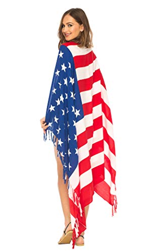 SHU-SHI Womens Beach Swimsuit Cover Up American Flag Sarong Wrap & Coconut Clip 5