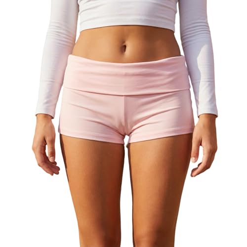 Image of Women Fold Over Mini Shorts Y2K Lounge Pajama Bottoms Low Rise Booty Shorts