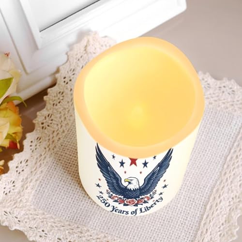 Image of American Flag Flameless Candles 250th Anniversary Bald Eagle LED Battery Operated Remote Control Fourth of July Flickering Patriotic Decor for Independence Day Home Outdoor, 4 Pack