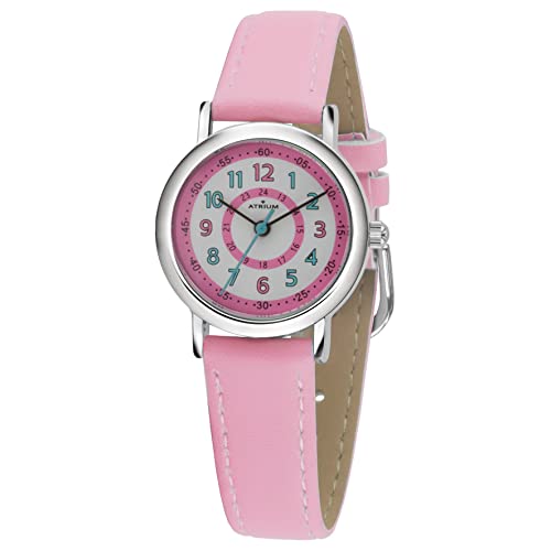 ATRIUM A31-104 Montre à quartz analogique pour fille, 5 bars, bracelet en cuir synthétique, boîtier en métal Cover