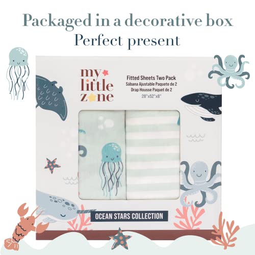 My Little Zone Baby Crib Fitted Sheets Nautical - Nursery Cotton Sheets For Crib - Gender Neutral (Teal And White), 2 Pack #TOP3
