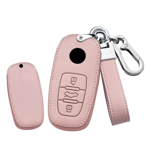 Étui de clé pour VW Phideon en cuir rose, le cadeau idéal avec porte-clés
