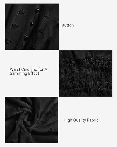 Image of Women Maxi Dresses Boho V Neck Swiss Dot Ruffle Summer Short Sleeve High Waist Tiered Flowy Smocked Cocktail Dresses