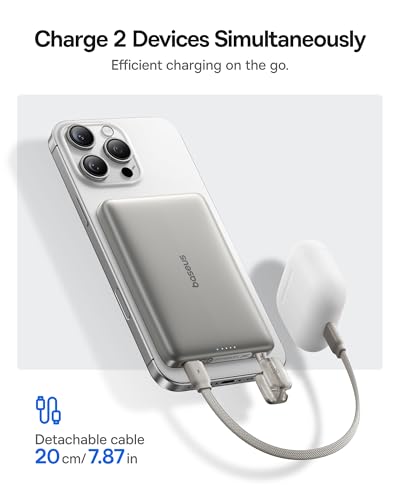 Image of Baseus Picogo Qi2 15W Magsafe Portable Charger, 0.5 inch Ultra Slim 10000mAh Wireless Power Bank with 27W Built-in USB-C Cable, Magnetic Battery Pack for iPhone 17 Pro Max /17 Pro /Air /16 /15 /14 /13 /12