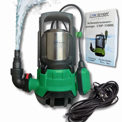 CHM GmbH Tauchpumpe Schmutzwasserpumpe Edelstahl 15000 l/h 1100 Watt für Partikel bis 25mm mit 360° Winkeladapter…