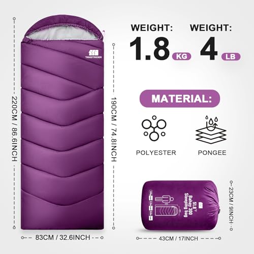 Bolsa de dormir para adultos clima frío, portátil, impermeable, ligera para camping con saco compresor para niñas y niños altos, ideal para camping, senderismo, exterior e interior miniatura 2