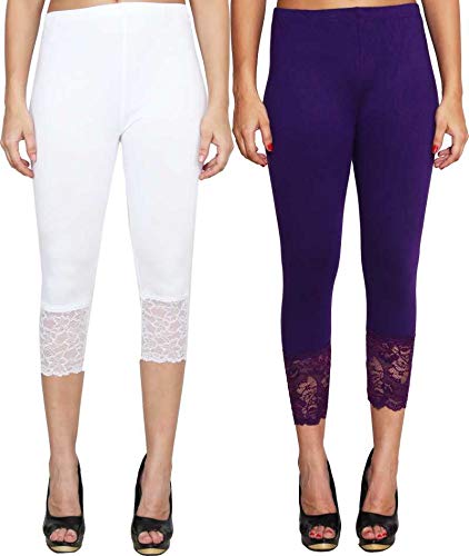 Image of Snowball Lace Capri Leggings for Women | PlusSize Stylish Net Capri for Girls