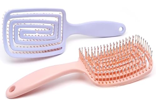 MEMIMO Cepillo pelo, cepillo desenredante cabello 2 unidades, peine Curvo profesional Ventilado Cepillo para Cabello rizado, Húmedo y Seco, Cepillo de Masaje para adultos y niños.