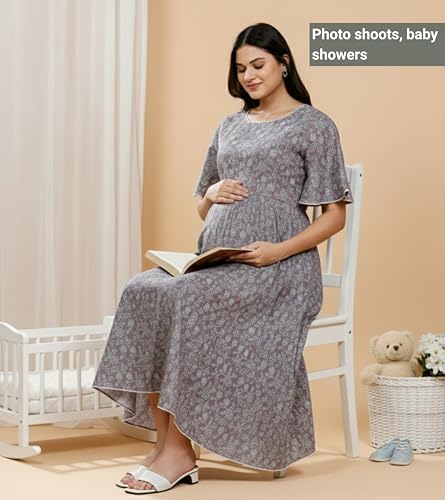 Image of DUMMY SHAPE Feeding Kurtis for Women Cotton Rayon | Printed Pregnancy Flare Kurta with Nursing Zippers to Pre & Post Partum | Maternity Dresses | Gifts for Pregnant Woman