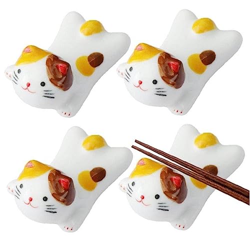 かわいい 猫 箸置き 箸スタンド 漫画 セラミック スプーンスタンド キッチン 食器 アクセサリー 4個 白