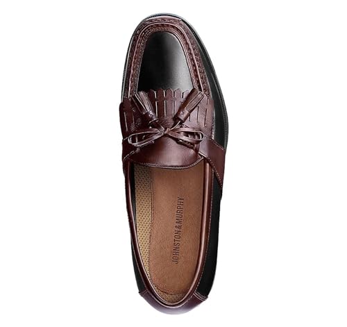 Johnston & Murphy Men's Aragon Tassel Loafer Dress Casual Shoe, Black Smooth/Antique Mahogany, 12 M3