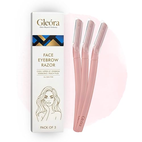 Gleora Face & Eyebrow Razor, Pack of 3, Painless Hair Removal for Face, Eyebrows & Peach Fuzz, Pink, Travel-Friendly