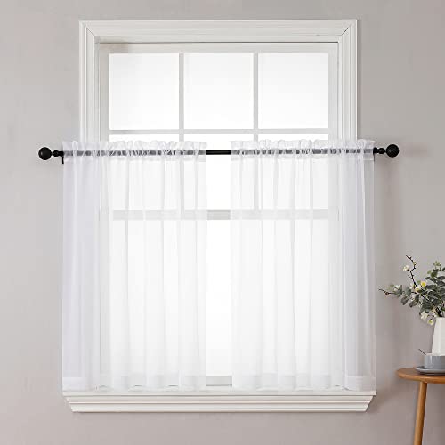 Chyhomenyc White Sheer Curtains 36 inch Length 2 Panels Set, Light...