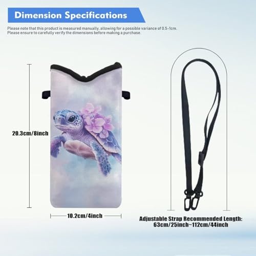 Image of Neoprene Crossbody Phone Case Lightweight Smartphone Wallet Shockproof & Waterproof for Cellphone, Keys & Power Bank - Sea Turtle Flower Violet