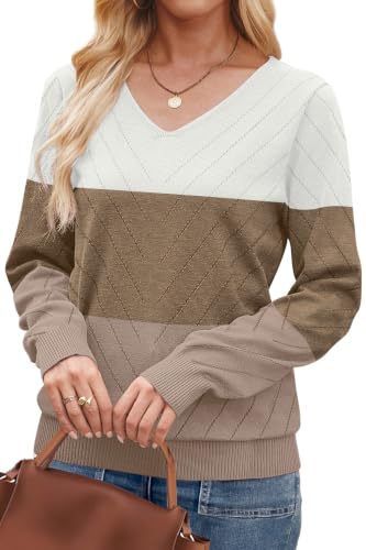 Image of WIHOLL Sweaters for Women V Neck Casual Knit Long Sleeve Tops Lightweight Pullover Clothes Fall Fashion Outfits 2026