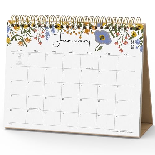 Desk Calendar 2026 Cabbrix Standing Flip Desktop Calendar Covers 18 Months Runs from January 2026 to June 2027 Flip Small Desk Calendars with Stickers and Flower Design 8x6